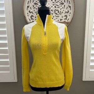 Vintage Ralph Lauren LRL Women's Yellow White Quarter Zip Sweater Active SZXS
